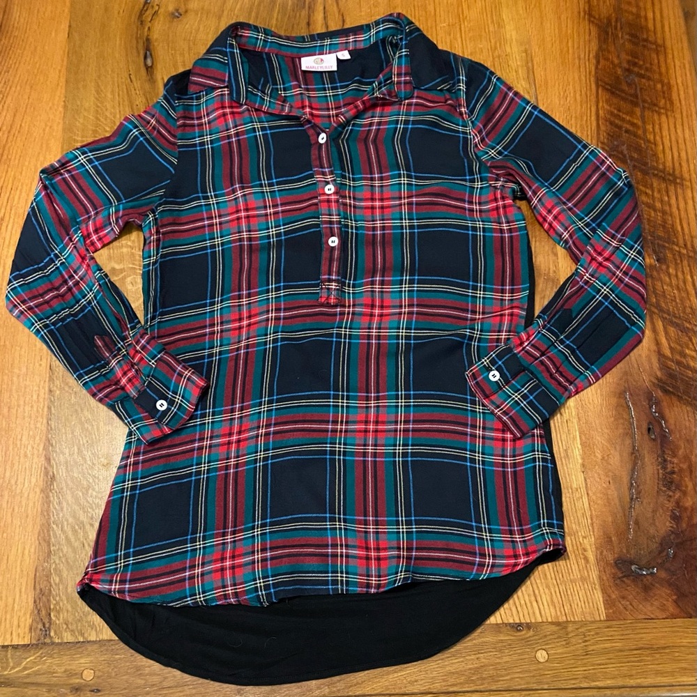 Marleylilly Stretch Long Sleeve Button Front Shirt in Fun Plaid, Size Small